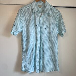 Haggar Men's Aqua and White Shark Fish Print Shirt Size M *EUC* Used once